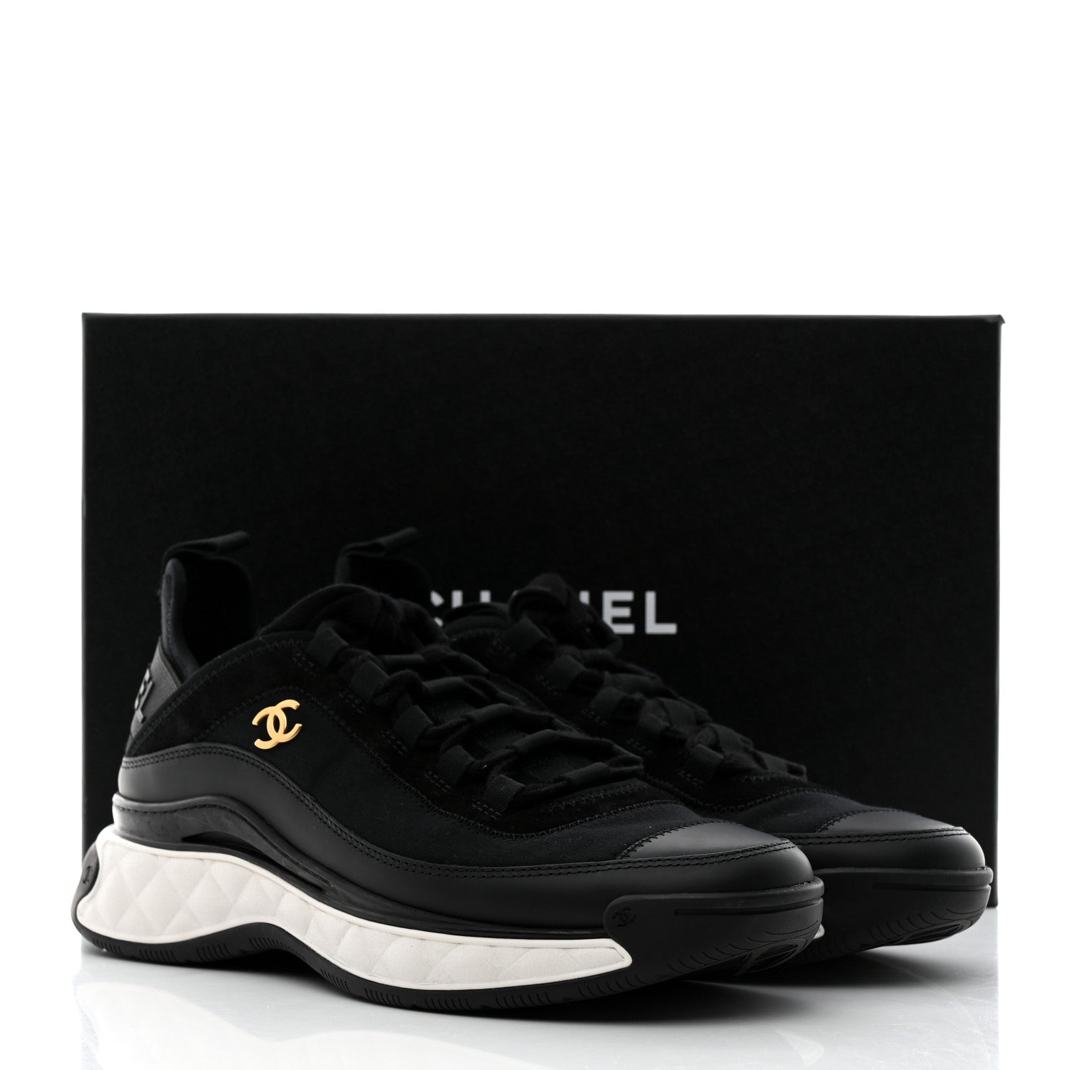Chanel Velvet Calfskin Mixed Fibers CC Sneakers 38.5 Black 9 of 9