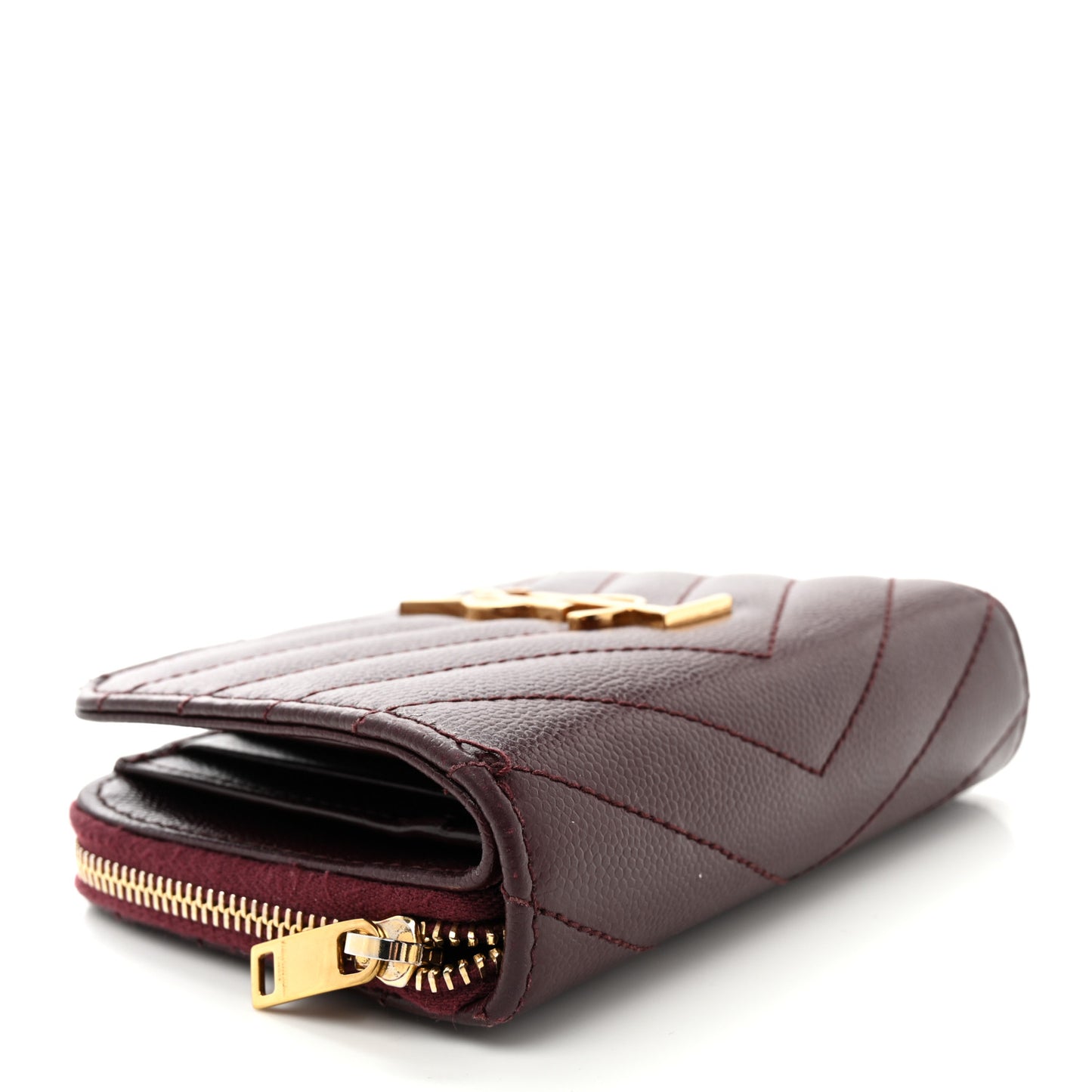 Grain De Poudre Matelasse Chevron Monogram Compact Zip Around Wallet Bordeaux