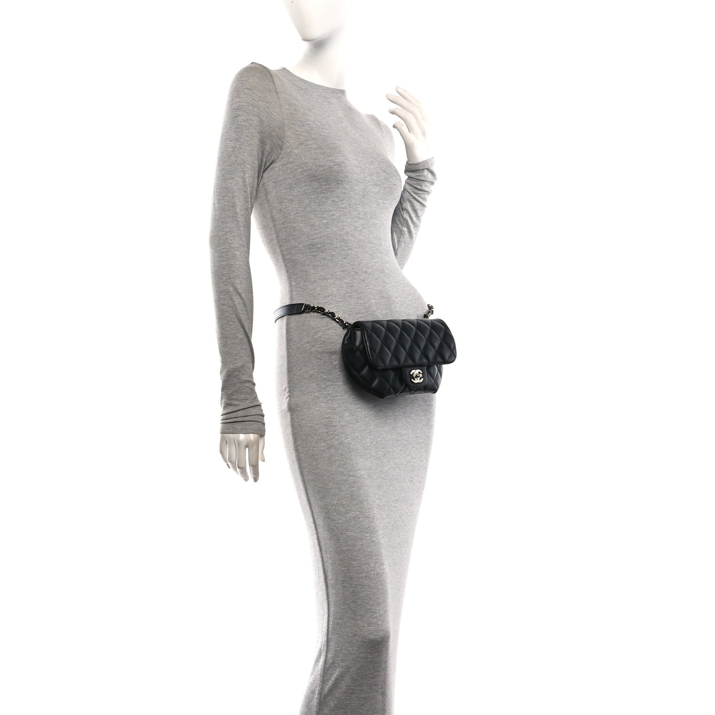 Calfskin Quilted CC Uniform Flap Belt Bag Black