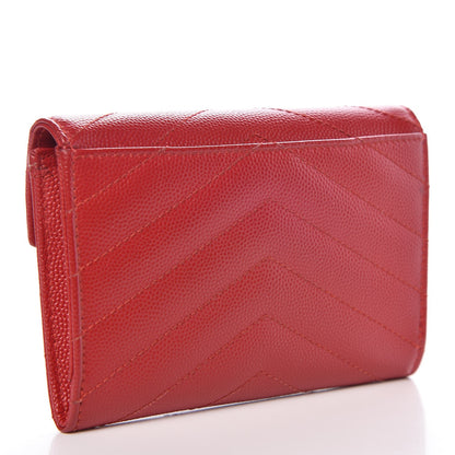 Saint Laurent Grain De Poudre Matelasse Chevron Small Monogram Envelope Wallet New Red 3 of 7