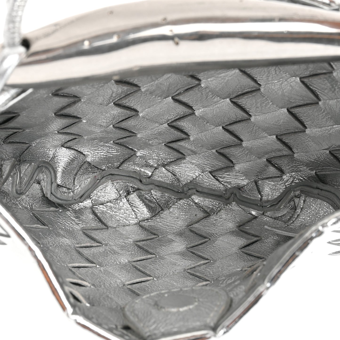 Mirror Laminated Nappa Intrecciato Mini Sardine Bag Silver