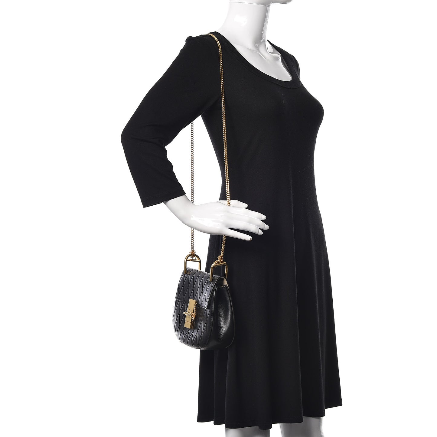 Calfskin Diamond Embossed Drew Shoulder Bag Black