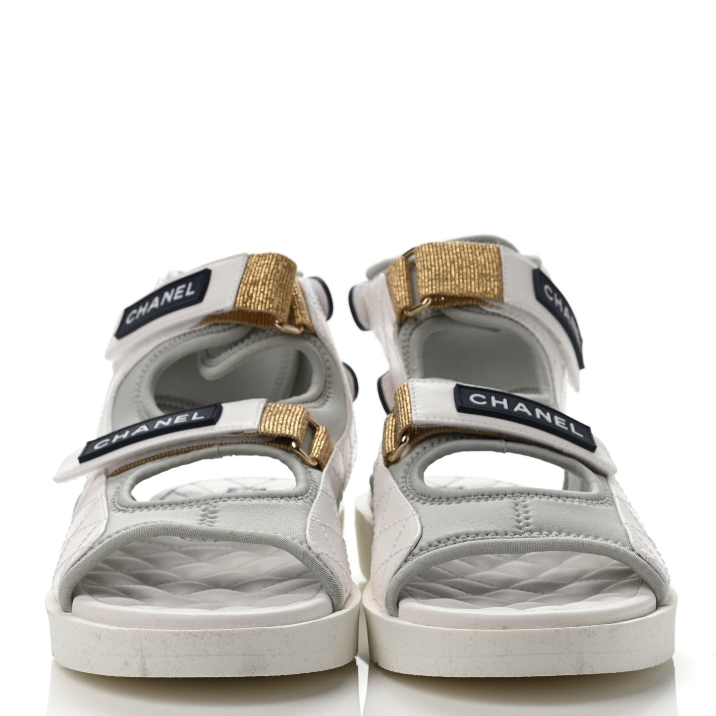 Goatskin Fabric Gladiator Sandals 39.5 White Light Grey Navy Blue