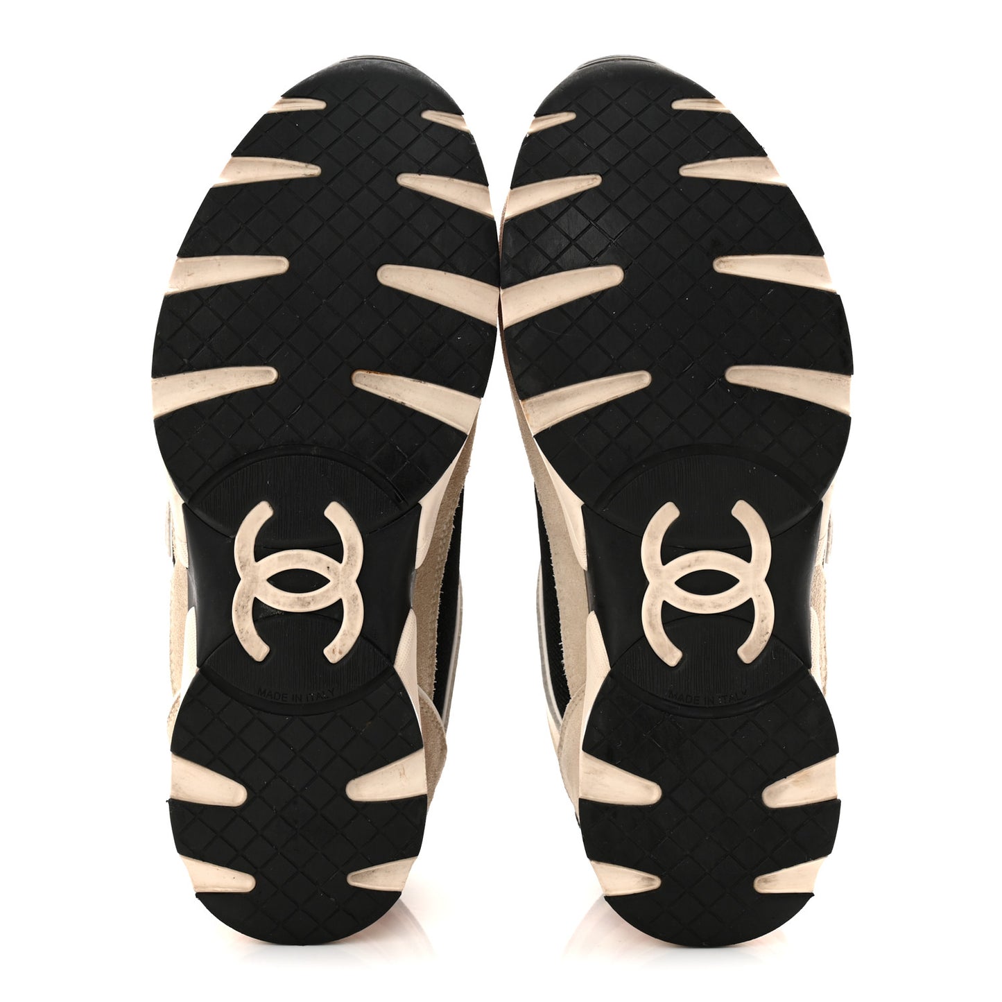 Mesh Suede Calfskin Grained Calfskin Womens CC Sneakers 38.5 White Black Pink
