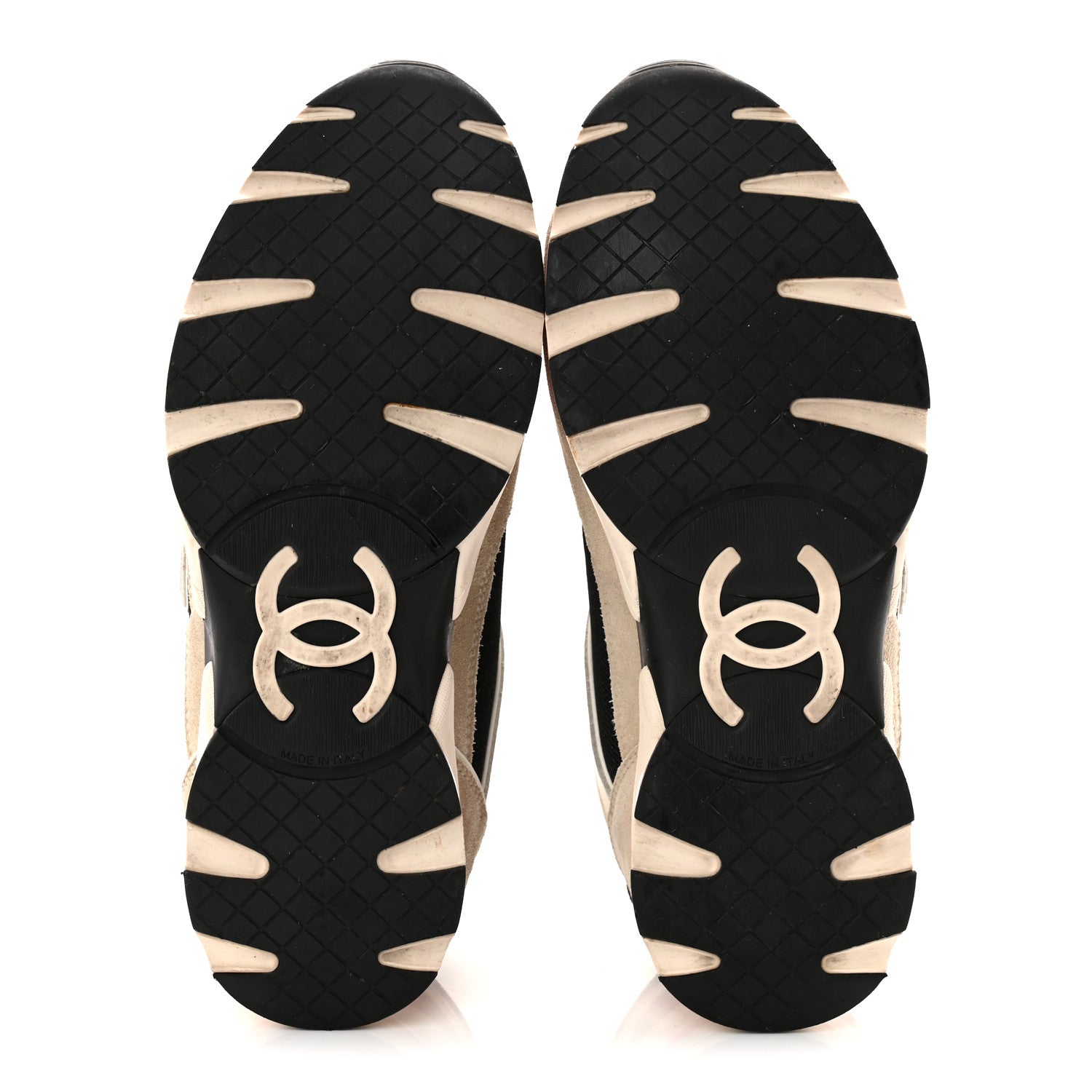 Chanel Mesh Suede Calfskin Grained Calfskin Womens CC Sneakers 38.5 White Black Pink 6 of 11