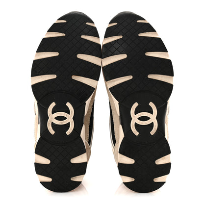 Chanel Mesh Suede Calfskin Grained Calfskin Womens CC Sneakers 38.5 White Black Pink 6 of 11