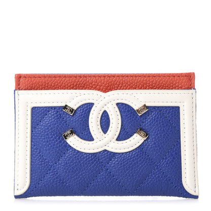 Chanel Caviar Quilted Filigree Card Holder Blue White Red 1 of 8