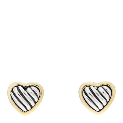 David Yurman Sterling Silver 18K Yellow Gold Cable Heart Earrings 1 of 5