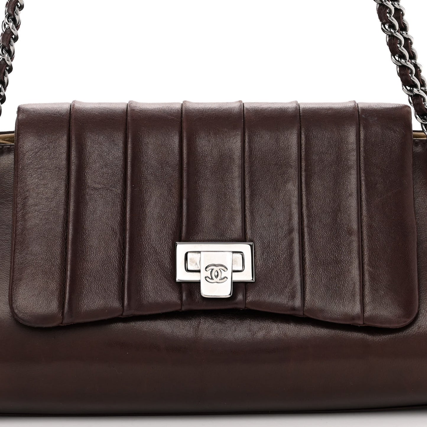 Lambskin Vertical Quilt Small Accordion Flap Brown