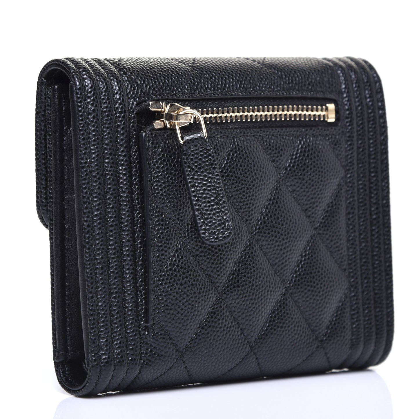 Caviar Quilted Compact Boy Wallet Black