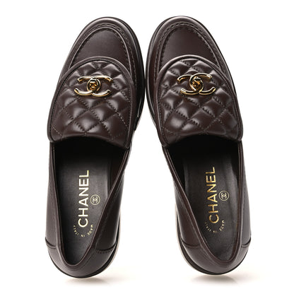 Chanel Lambskin Quilted CC Turnlock Loafers 39 Dark Brown 2 of 11