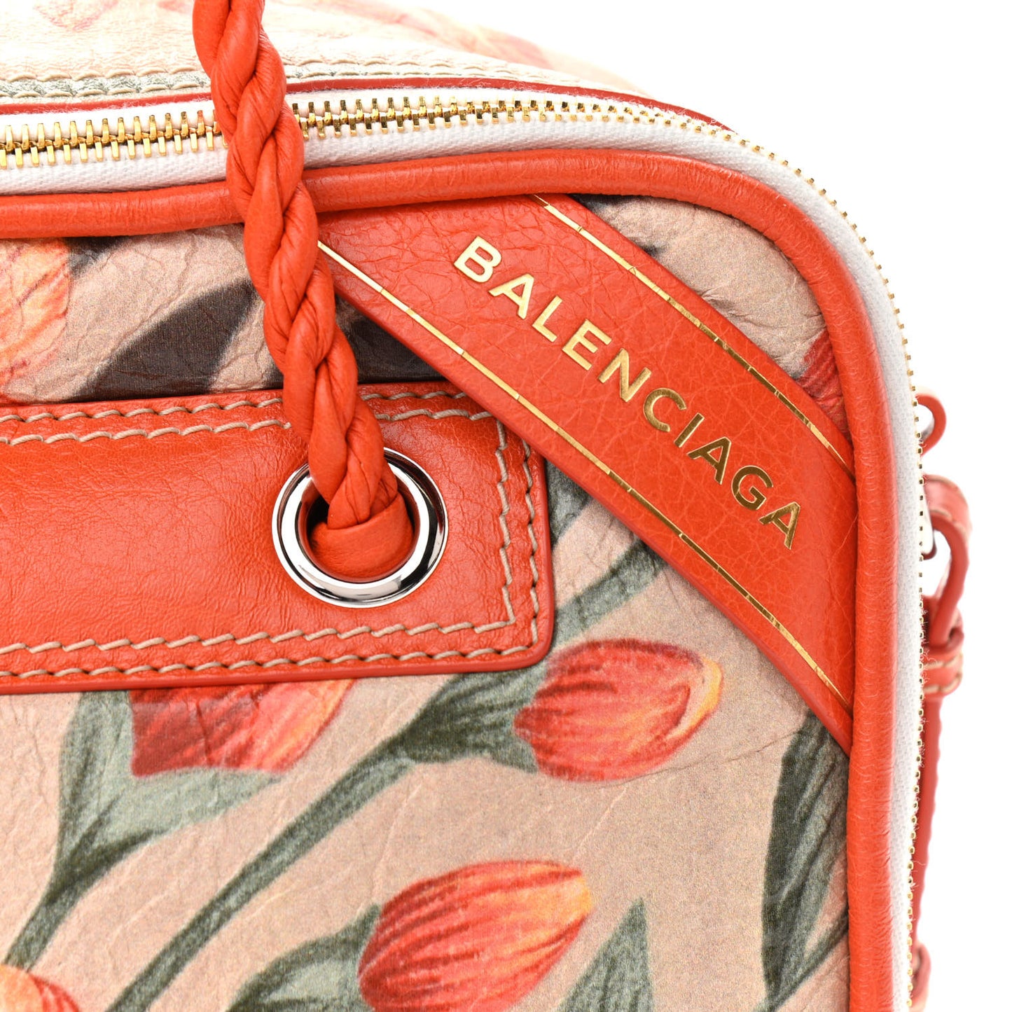 Agneau Floral Print Small Blanket Square Tote Orange