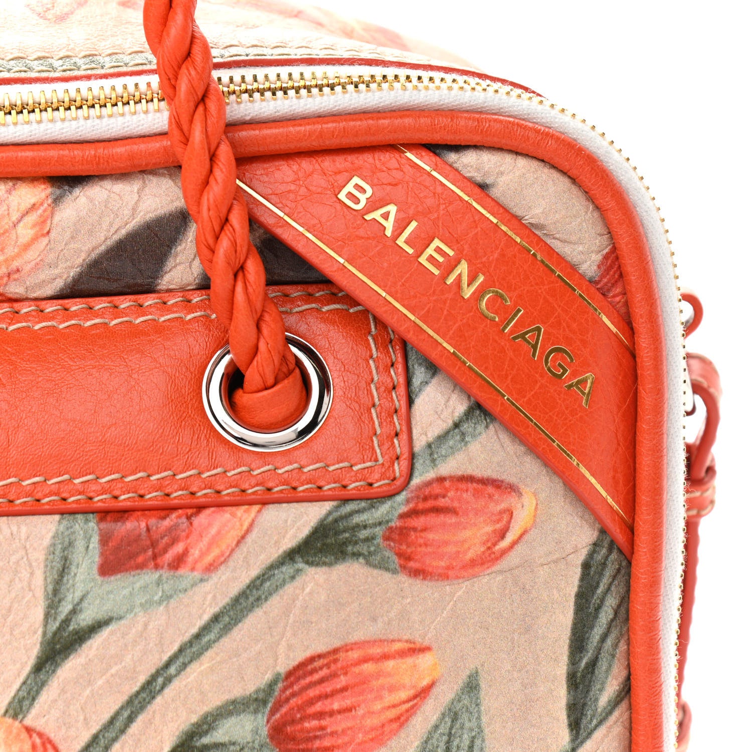 Balenciaga Agneau Floral Print Small Blanket Square Tote Orange 8 of 10