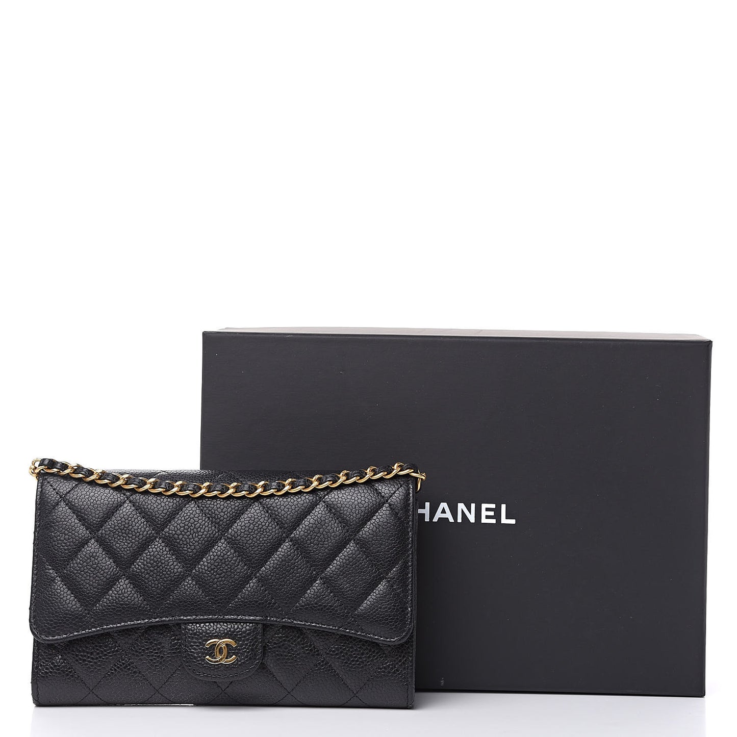 Caviar Quilted Wallet on Removable Chain Black