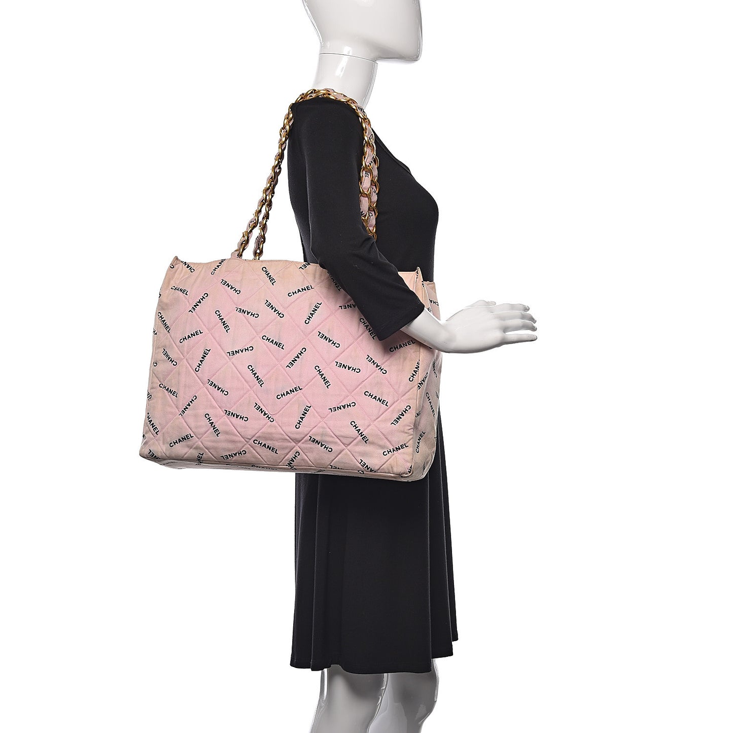 Canvas Quilted Printed Logo Tote Pink Black