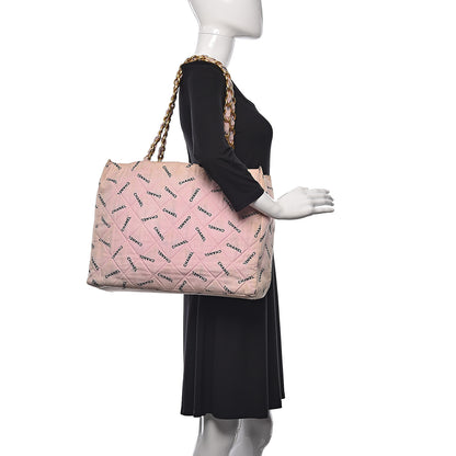 Chanel Canvas Quilted Printed Logo Tote Pink Black 2 of 24