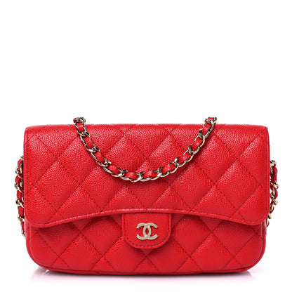 Chanel Caviar Quilted Flap Phone Holder With Chain Red 1 of 12