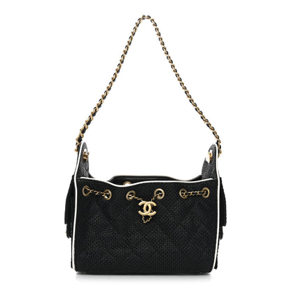Chanel Braided Raffia Calfskin Quilted Mini Chanel 25 Handbag Black White 1 of 11