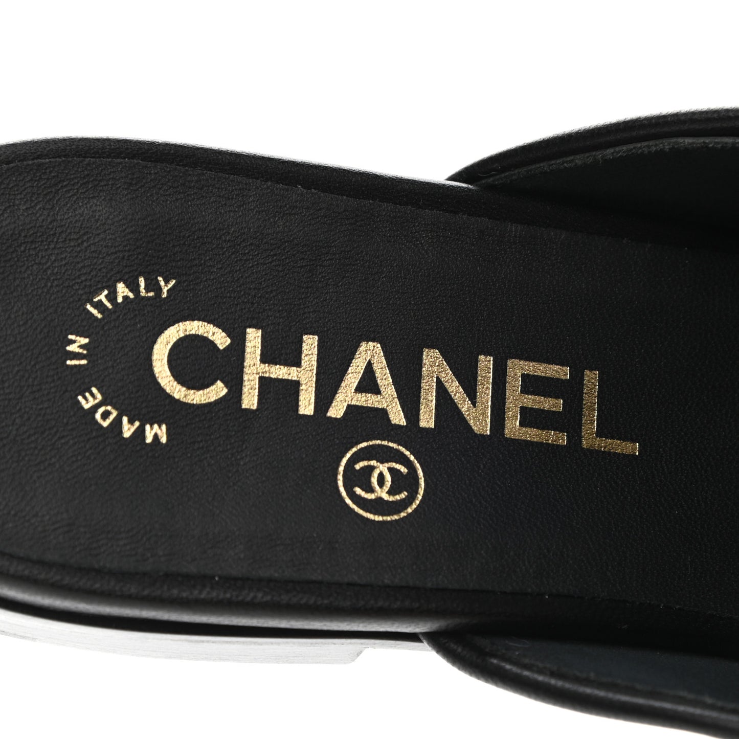 Lambskin Chain CC Mules 36.5 Black