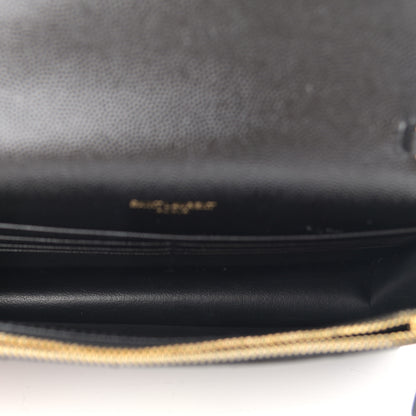 Saint Laurent Grain De Poudre Matelasse Chevron Monogram Envelope Chain Wallet Black 5 of 12
