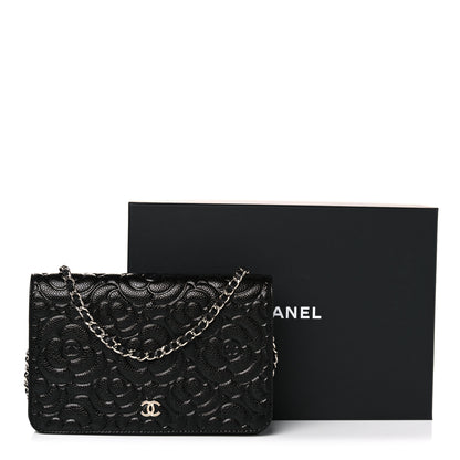 Chanel Caviar Camellia Embossed Wallet On Chain WOC Black 10 of 10