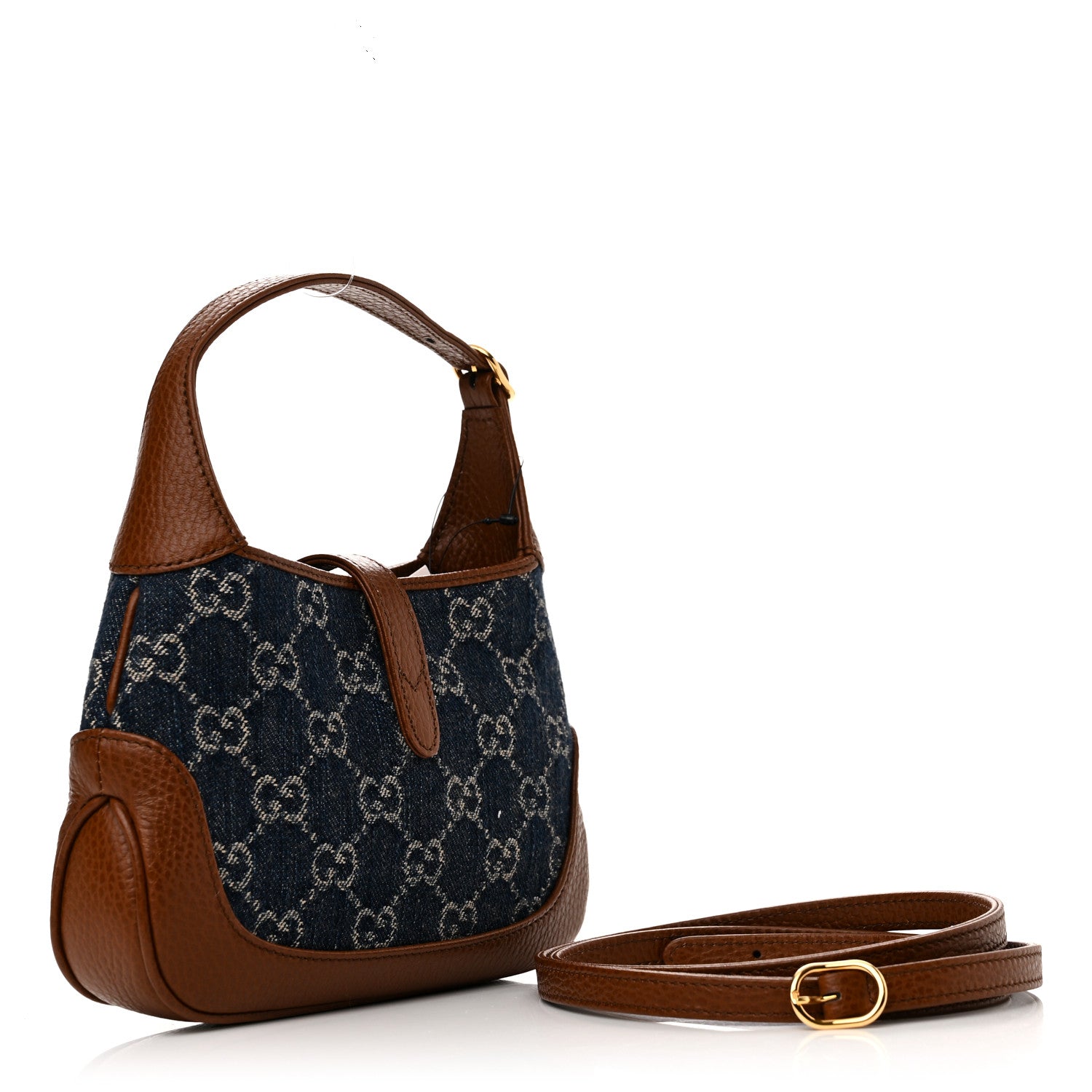 Gucci New Denim GG Monogram Calfskin Mini Jackie 1961 Hobo Blue Tea Cuir 3 of 10