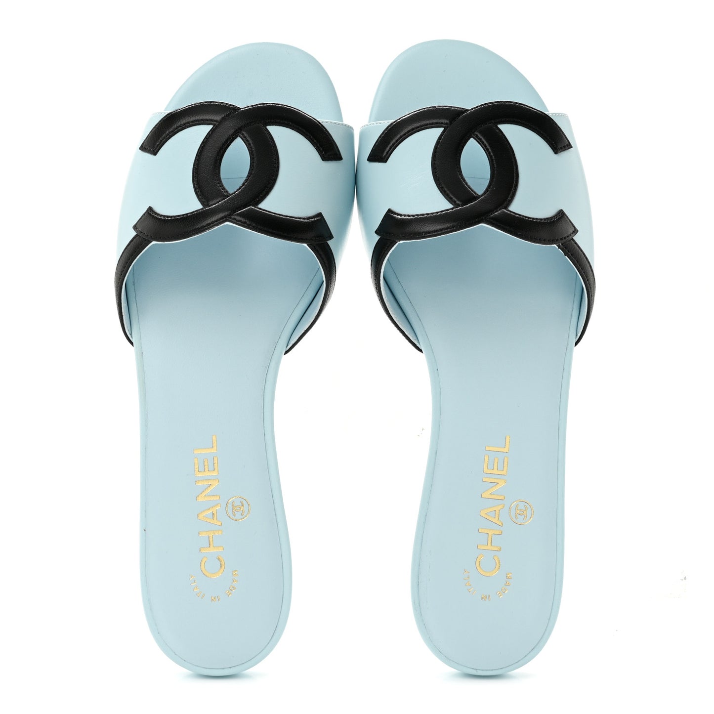 Lambskin CC Cutout Mules 40 Blue Black