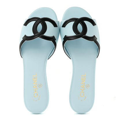 Chanel Lambskin CC Cutout Mules 40 Blue Black 2 of 10