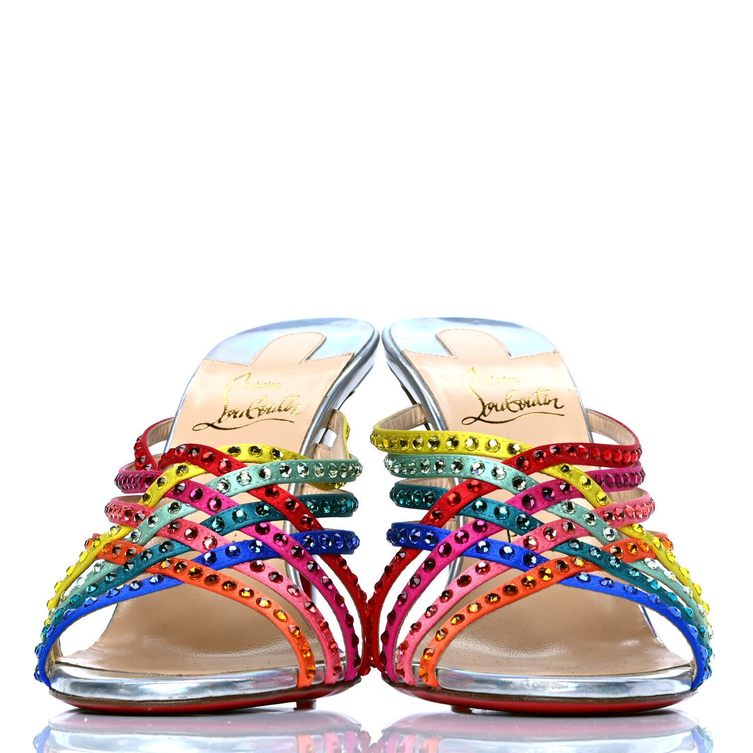 Christian Louboutin Specchio Calfskin Crystal Marthastrass 100 Slide Sandals 38 Silver Multicolor 2 of 7