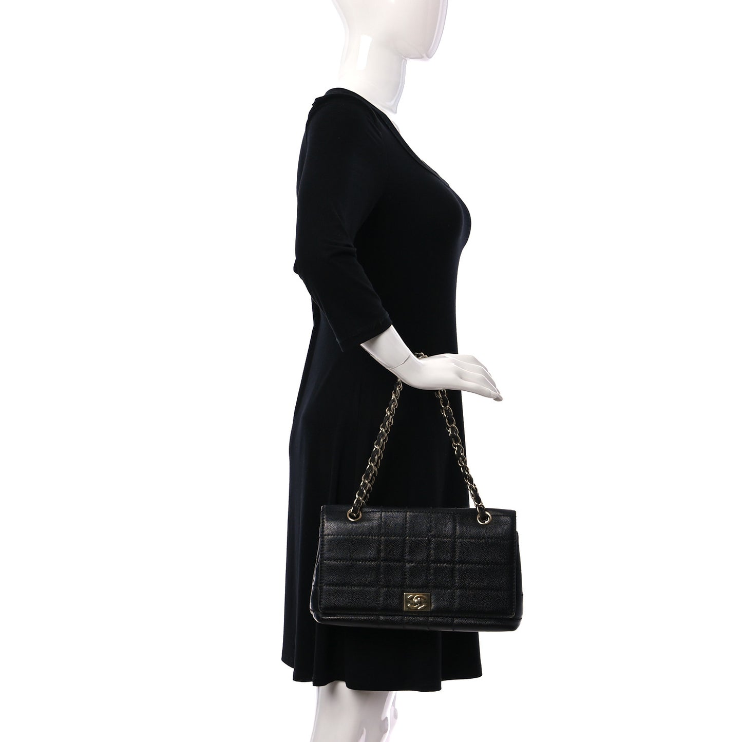 Caviar Square Stitched Small Flap Black