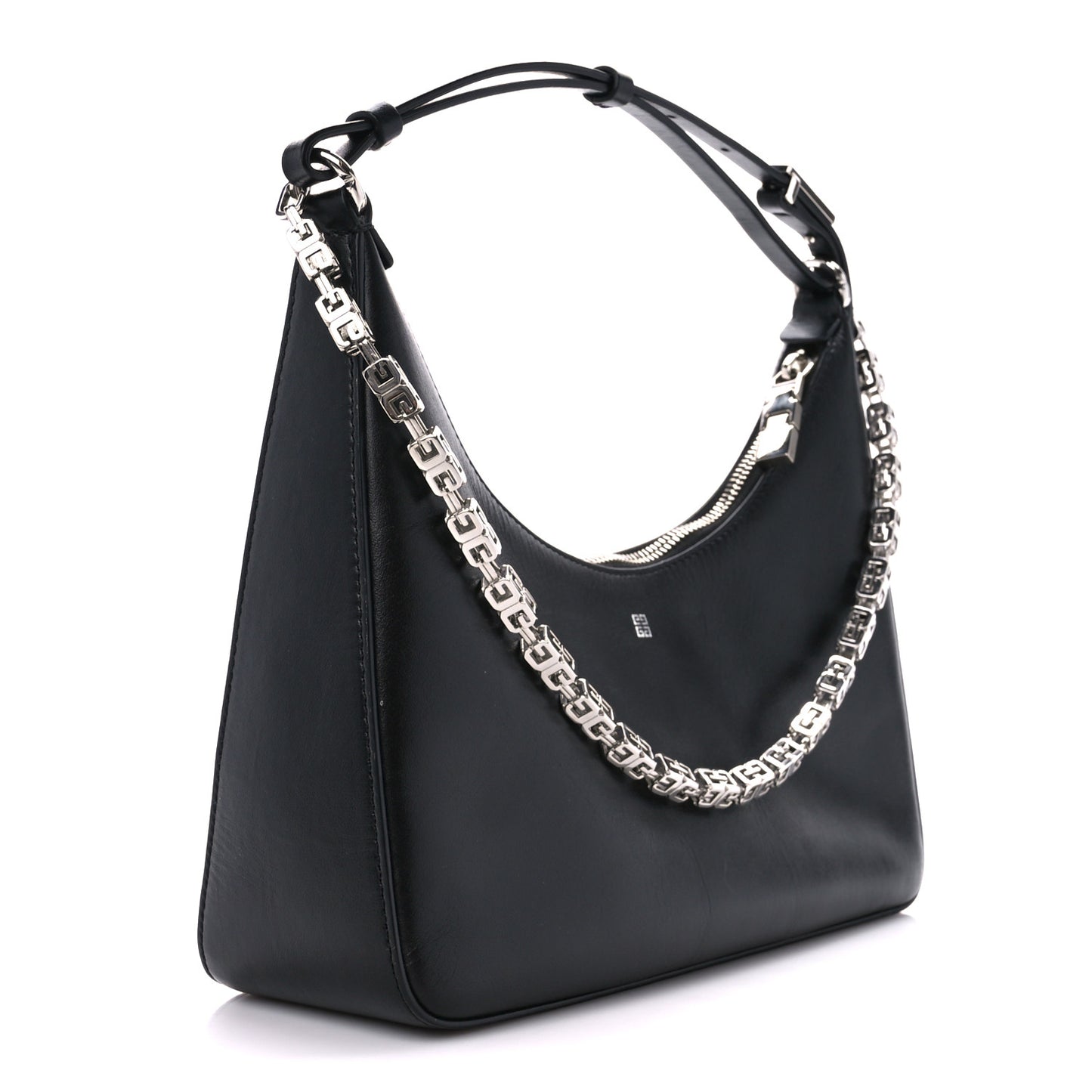 Smooth Calfskin Small Moon Cut Out Shoulder Bag Black