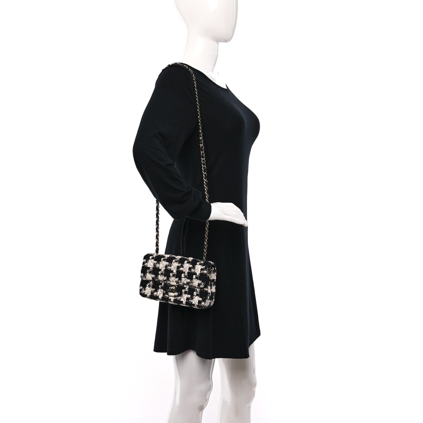 Tweed Quilted Mini Rectangular Flap Black Ecru White