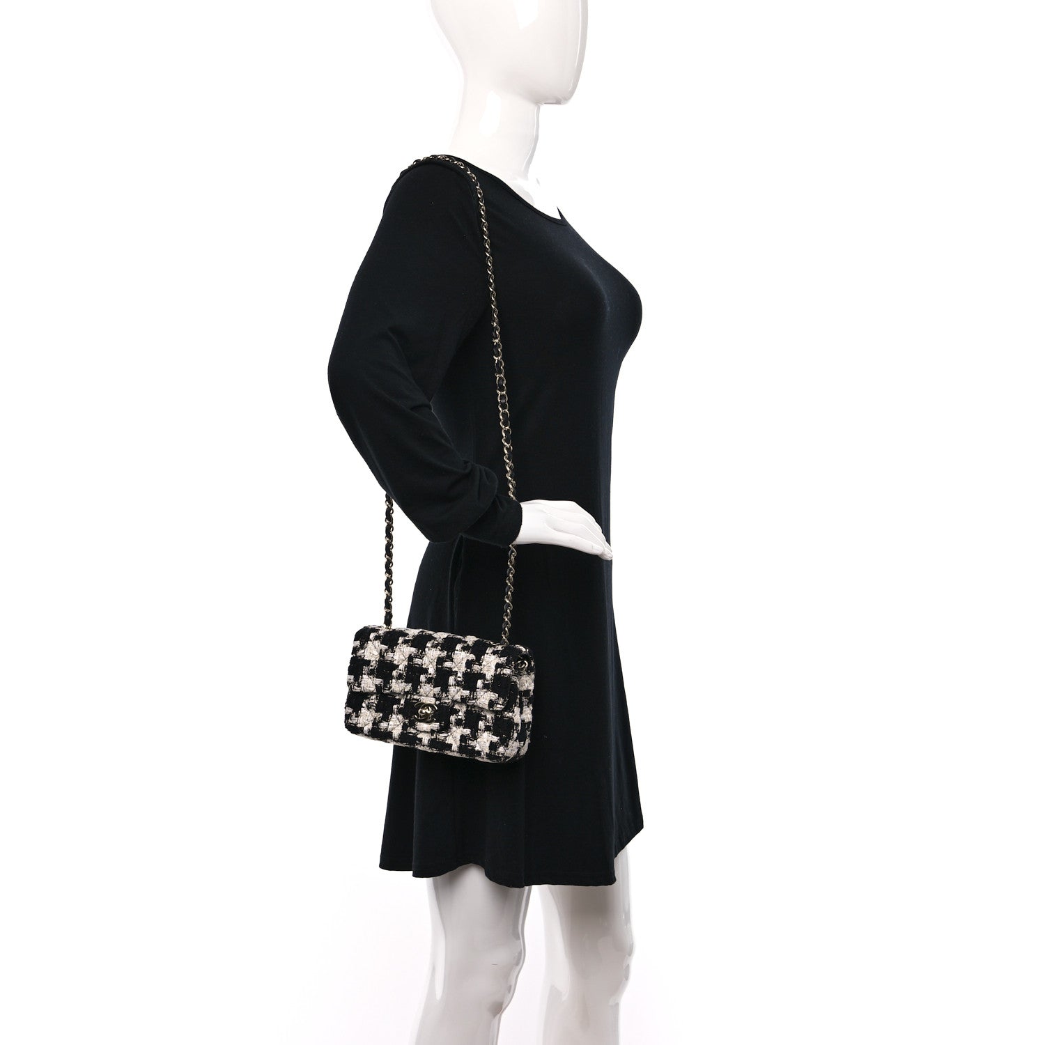 Chanel Tweed Quilted Mini Rectangular Flap Black Ecru White 2 of 10
