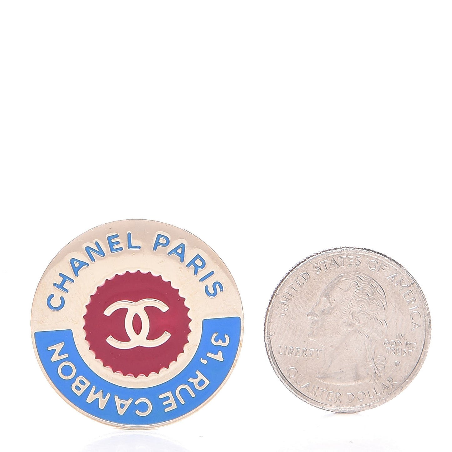 Enamel Rue Cambon CC Pin Brooch Blue Red Gold