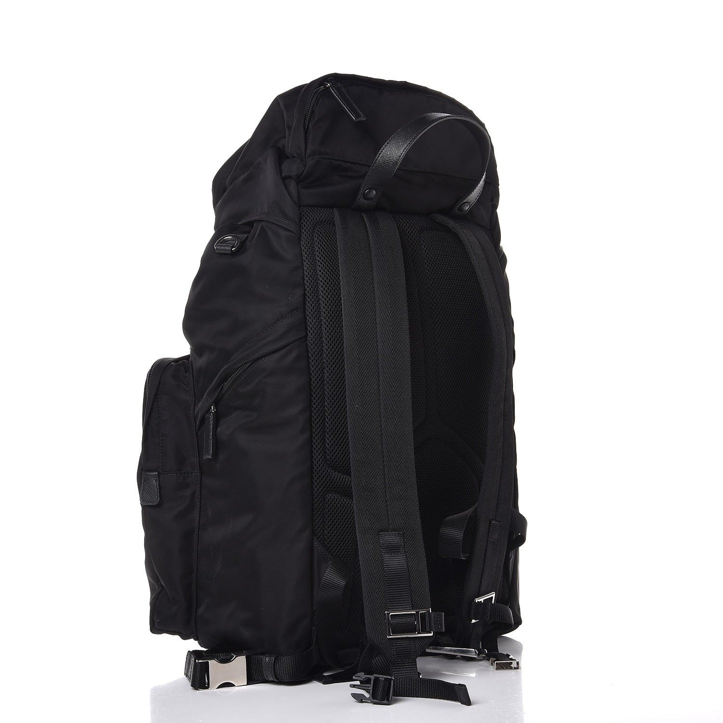 Technical Nylon Saffiano Double Buckle Backpack Black