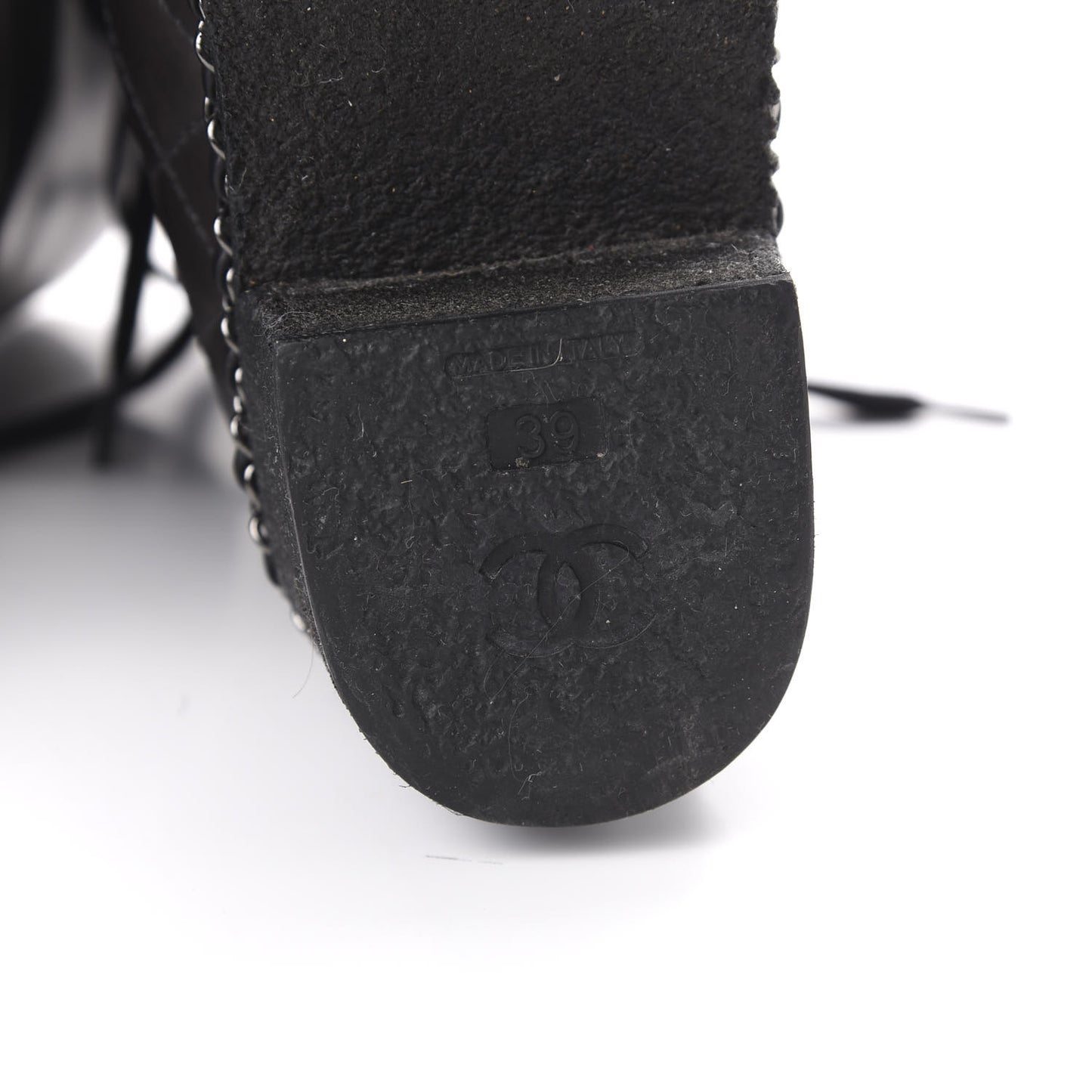 Calfskin Quilted Chain Around Combat Boots 39 Black