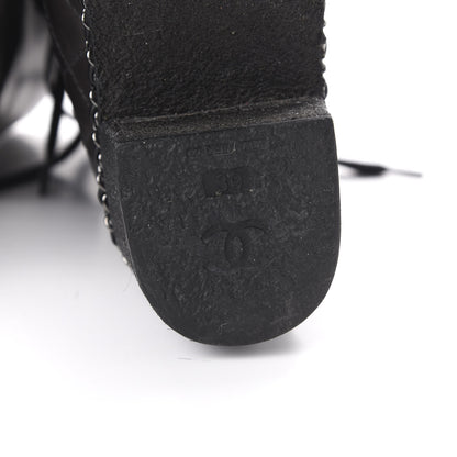 Chanel Calfskin Quilted Chain Around Combat Boots 39 Black 6 of 7