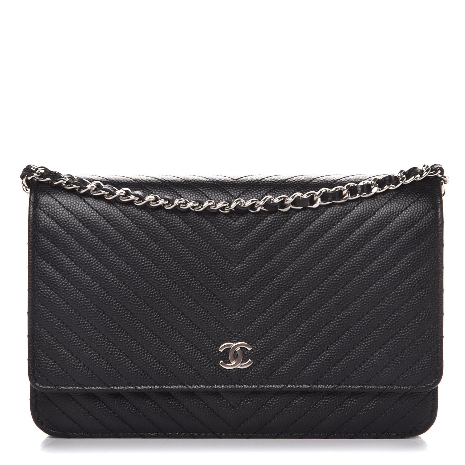 Chanel Caviar Chevron Quilted Wallet On Chain WOC Black 1 of 9