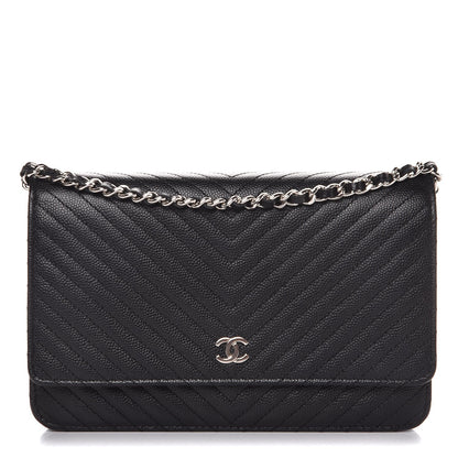 Chanel Caviar Chevron Quilted Wallet On Chain WOC Black 1 of 9