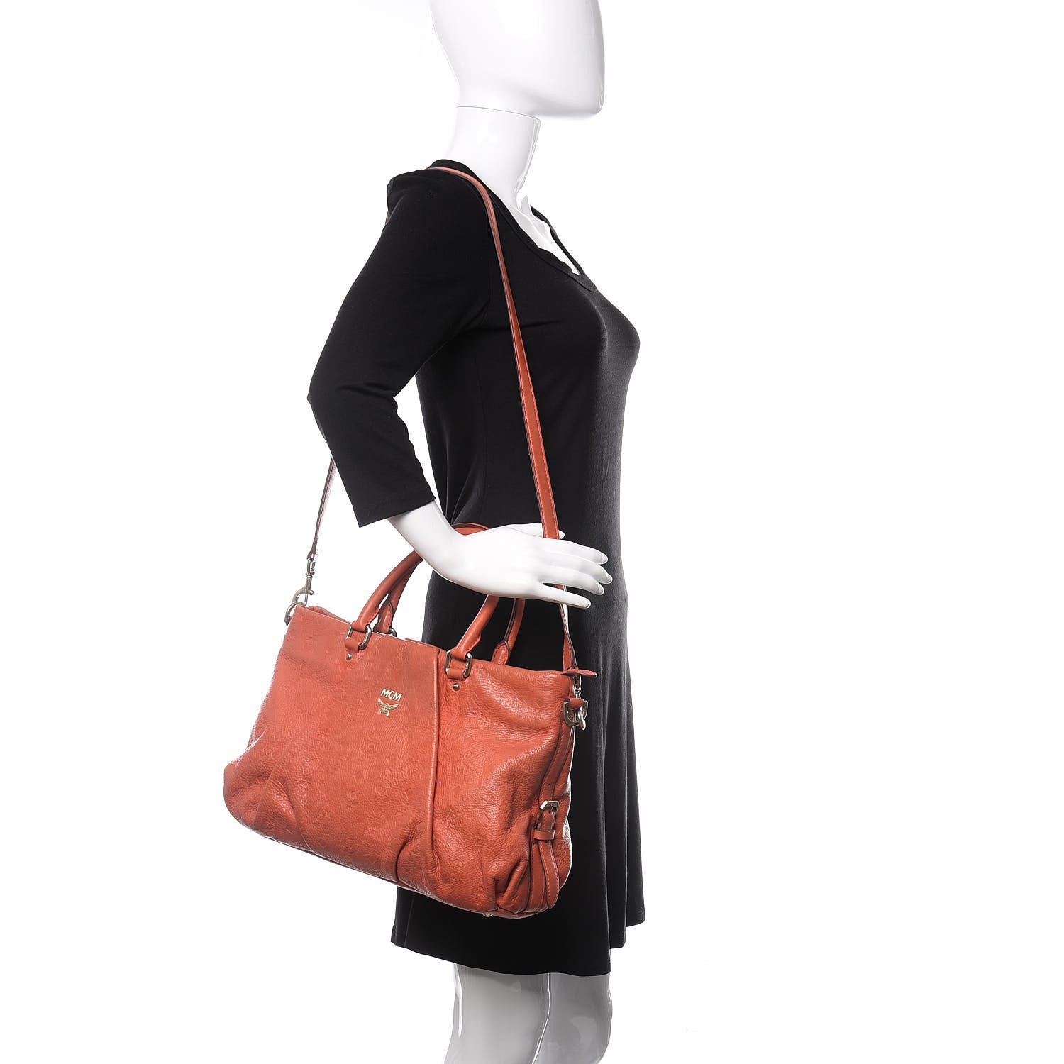 MCM Calfskin Ottomar Monogram Tote Hot Coral 2 of 14