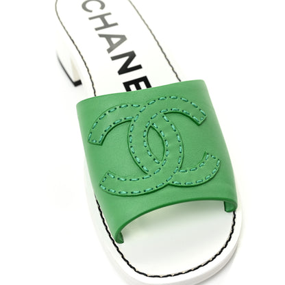Chanel Lambskin CC Mules 37.5 White Green 11 of 12