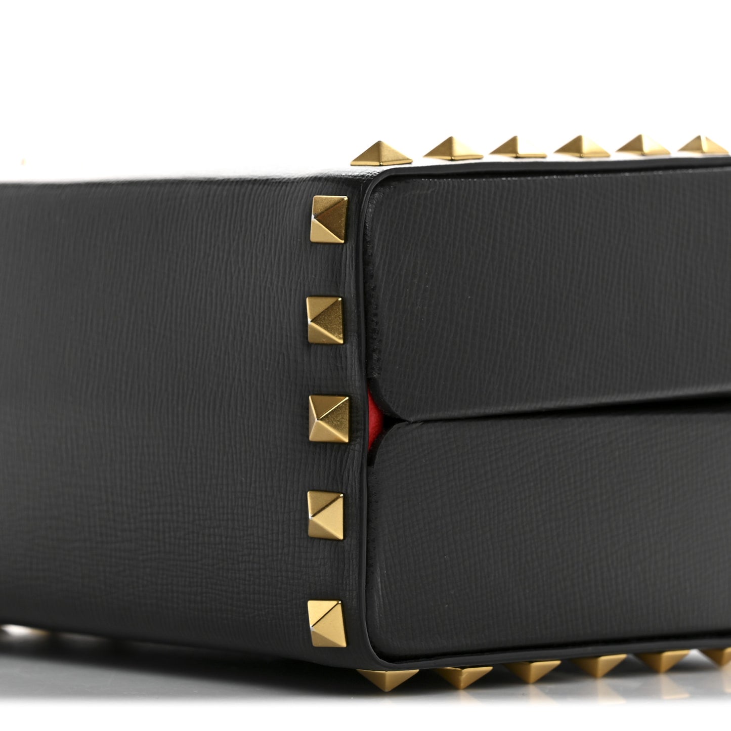 Grainy Calfskin Rockstud Alcove Box Top-Handle Bag Black