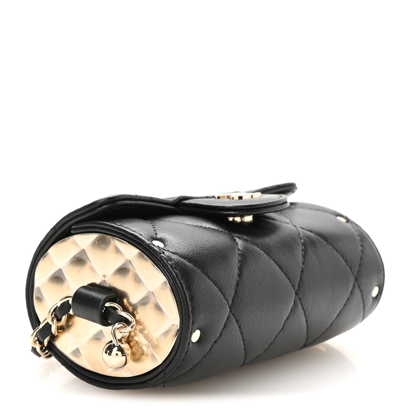 Lambskin Quilted Box Of Secrets Card Holder With Chain Black