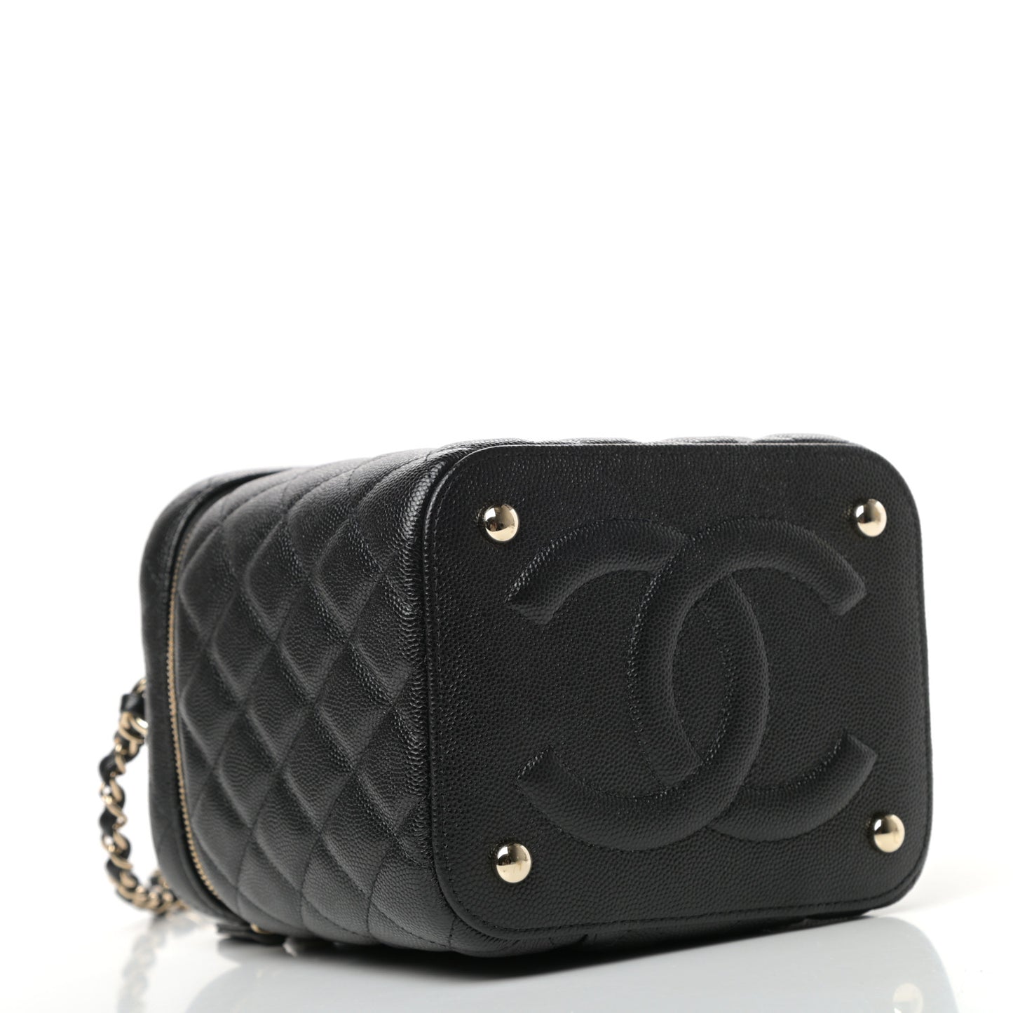 Caviar Quilted Small Top Handle Vanity Case With Chain Black
