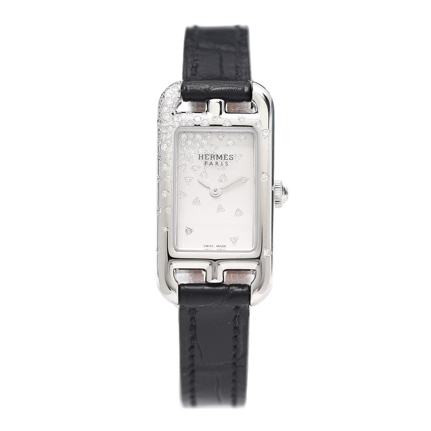 Stainless Steel Alligator Diamond 17mm Nantucket Jete De Diamants Quartz Watch Noir