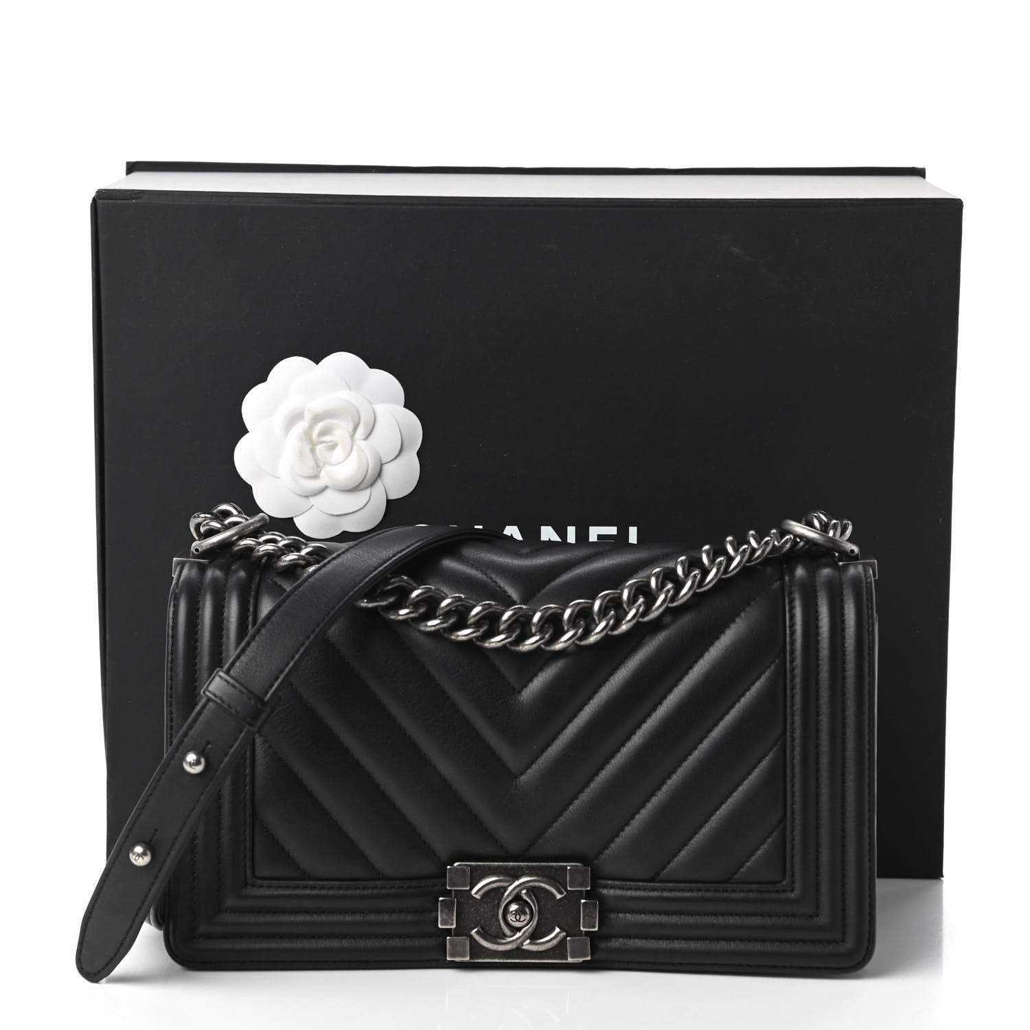 Chanel Calfskin Chevron Quilted Medium Boy Flap Black 11 of 11