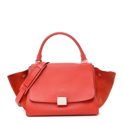 Celine Drummed Calfskin Small Trapeze Vermillion 1 of 11