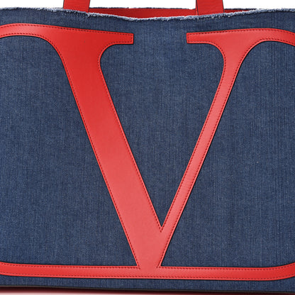 Valentino Garavani Denim Large Escape Tote Blue Red 9 of 13