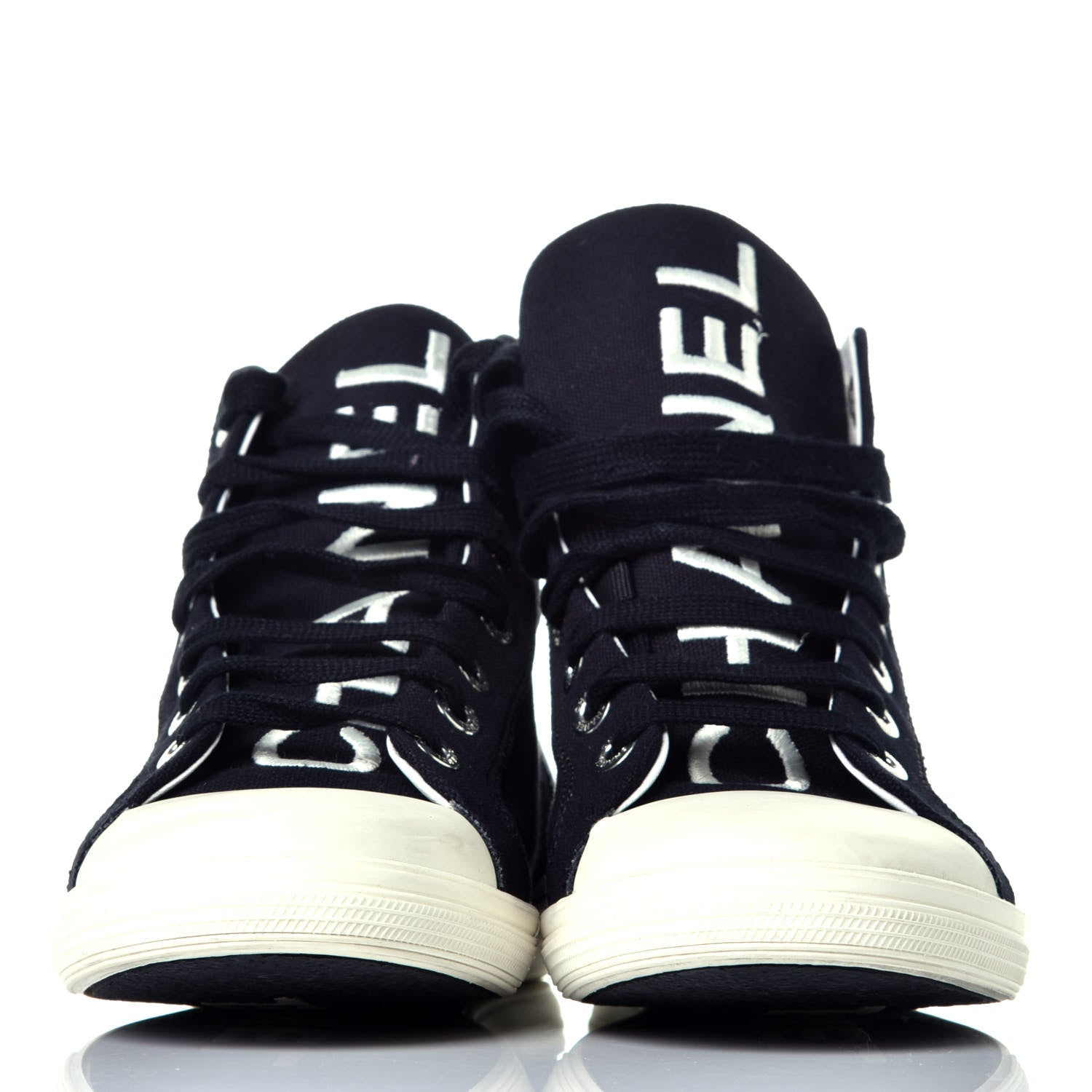 Chanel Canvas CC High Top Sneakers 38 Black White 2 of 8
