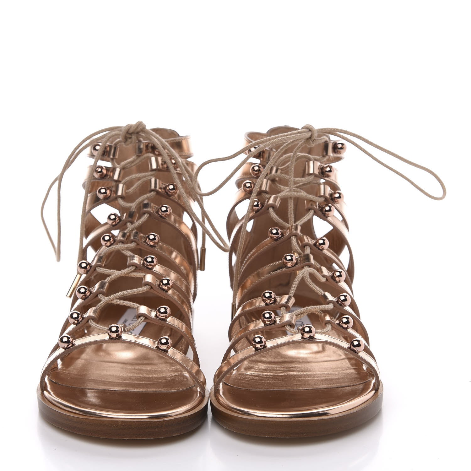 Jimmy Choo Metallic Mirror Calfskin Gigi Lace Up Sandal 37 Tea Rose 2 of 8
